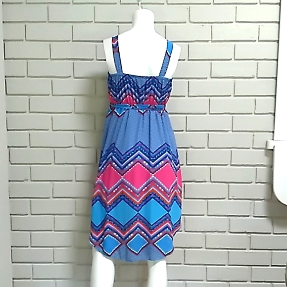 Paper Doll Blue & Pink Geometric/Aztec High Low Midi Dress. Size 12 (girl) - Picture 5 of 9
